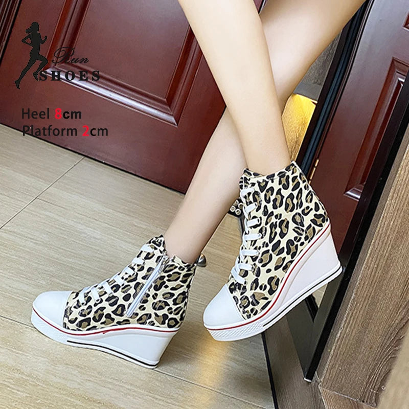 Women's Canvas Sneakers Spring Autumn Lace-up Platform Shoes Women's High Platform Casual Shoes Zapatillas Mujer Chaussure Femme