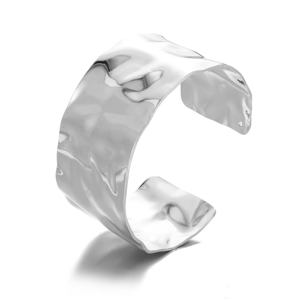 Exquisite Classic Bump Pattern Opening Bracelets for Women, Gold Color Stainless Steel Cuff Hand Ornament Gift