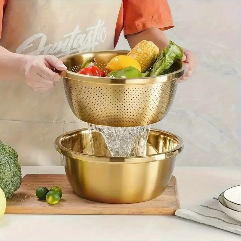 Ensemble de passoire et cuiseur vapeur en acier inoxydable 2 pièces |   Défroisseur lave-vaisselle pour riz, pâtes et légumes |   Outils permettant de gagner de l'espace robustes et antirouille