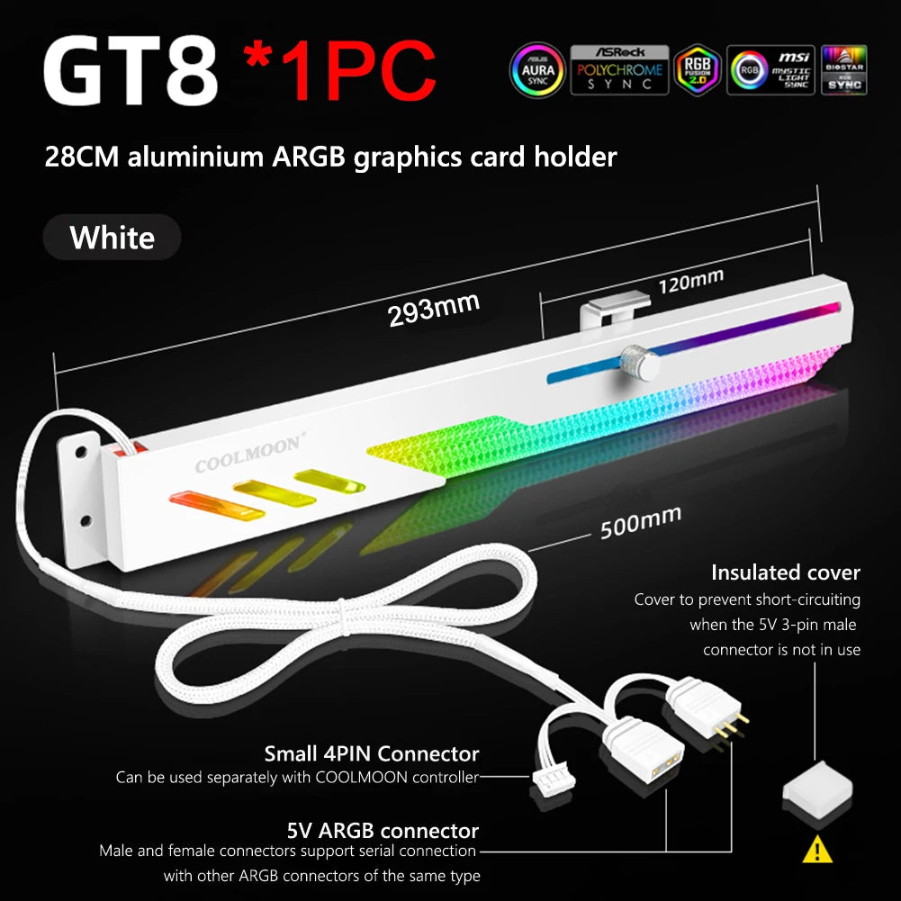 COl'hyMOON-Support de carte vidéo pour ordinateur, support GPU horizontal GT8, support de boîtier PC, kit de refroidissement, 5V ARGB
