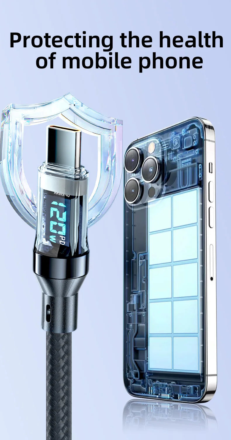 OOZCC Cable de pantalla LCD Watt, transferencia de datos de cable USB tipo C de carga ultrarrápida máxima de 120 W, USB A a Lightning para IPhone14 Pro