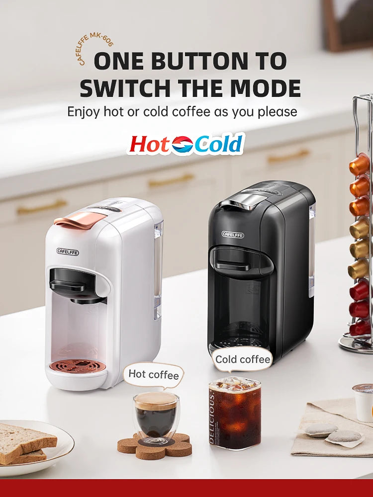 Cafelffe - 5-in-1 Coffee Machine, compatible with Dolce Gusto a.net, ESE pod, ground coffee, K-cup, 19 bar, hot/cold, gift