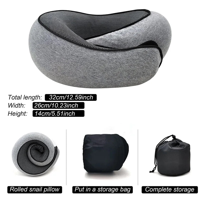 Almohada de viaje en forma de U de espuma viscoelástica, estilo caracol, soporte para el cuello, portátil, ajustable, suave, para siesta, almohadas para dormir
