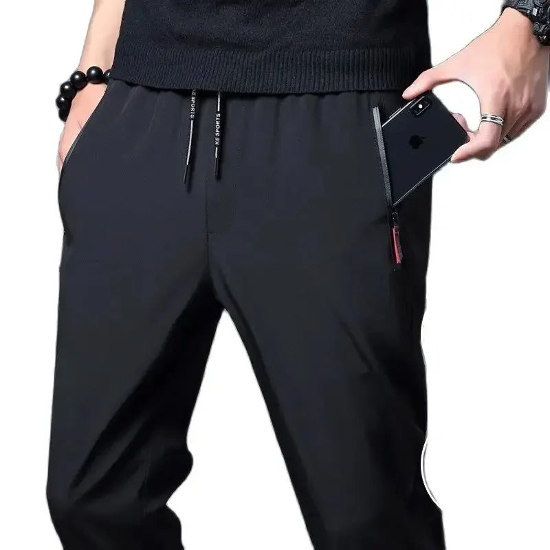 Men's Casual Stretch Slim Fit Pants Elastic Waist Korean Classic Tracksuit Black Blue Grey Men's Brand Plus Size Pants