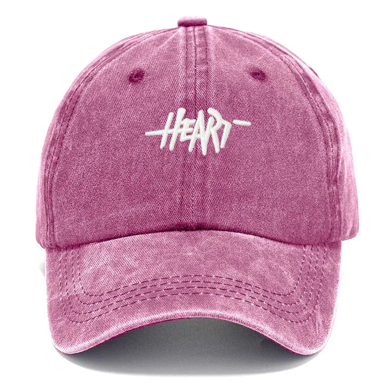 Casquette de baseball vintage en coton lavé — broderie cœur, unisexe, douce, hip hop, trucker, quotidien, extérieur