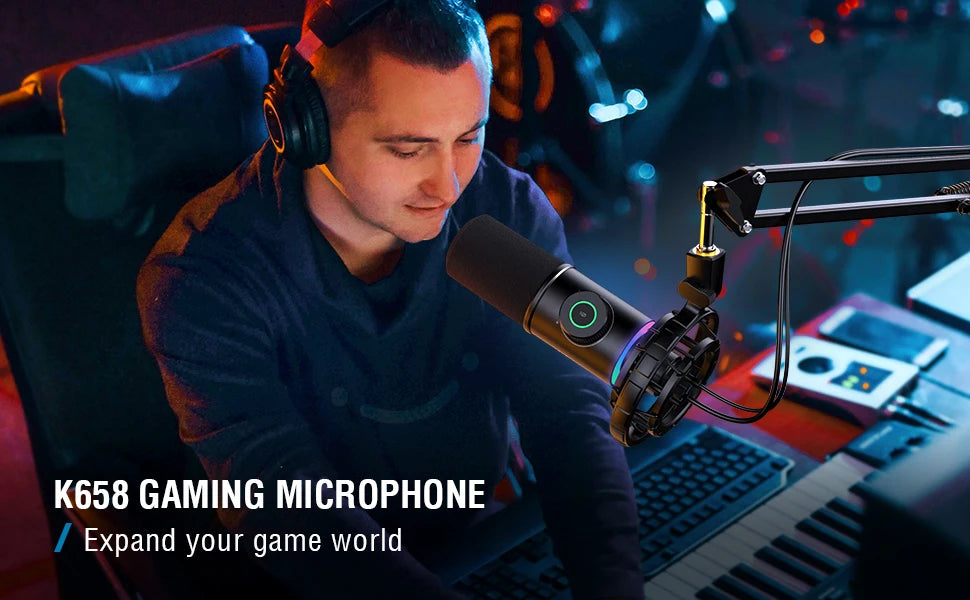 FIFINE K658 — Microphone USB Gaming LED RGB Bouton Muet PC & Tablette