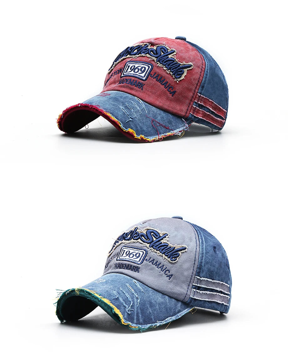Casquette de baseball vintage lavée en coton — snapback, broderie, décontracté, unisexe