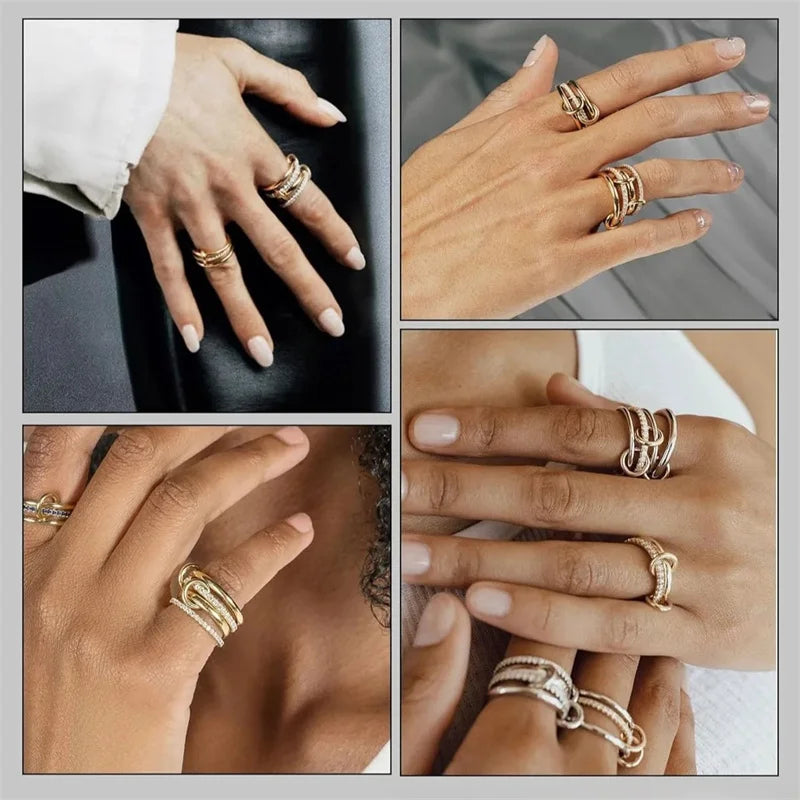 A Niche bicolored copper four-ring jewelry ring, hypoallergenic, Ins Style, stackable artifact, suitable for young women's jewelry
