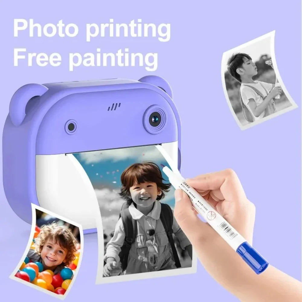 Cámara instantánea para niños, minicámara de vídeo digital para niños, pantalla 1080P, impresión de papel térmico + tarjeta de memoria de 32G