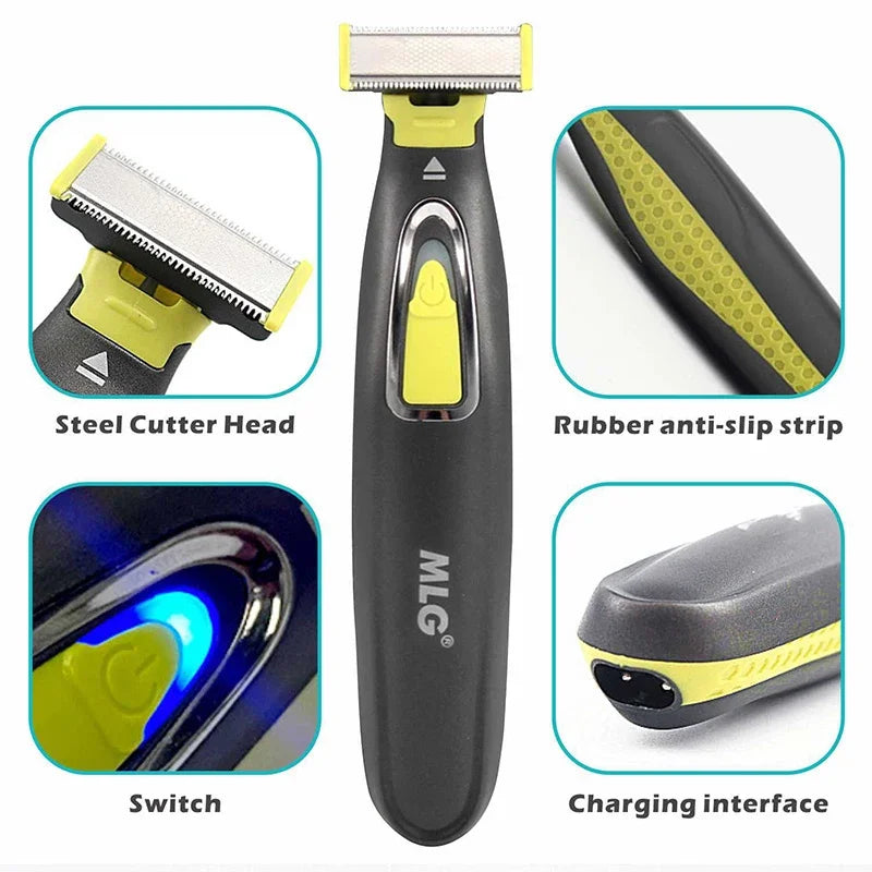 Rasoir électrique portable pour hommes et femmes — USB, lame en T, corps entier, lavable
