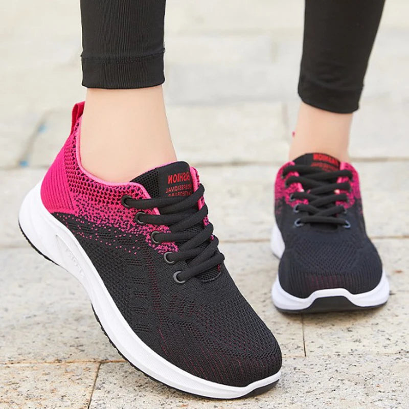 Baskets Femme 2025 Maille Légère — Douces Plates Plateforme à Lacets