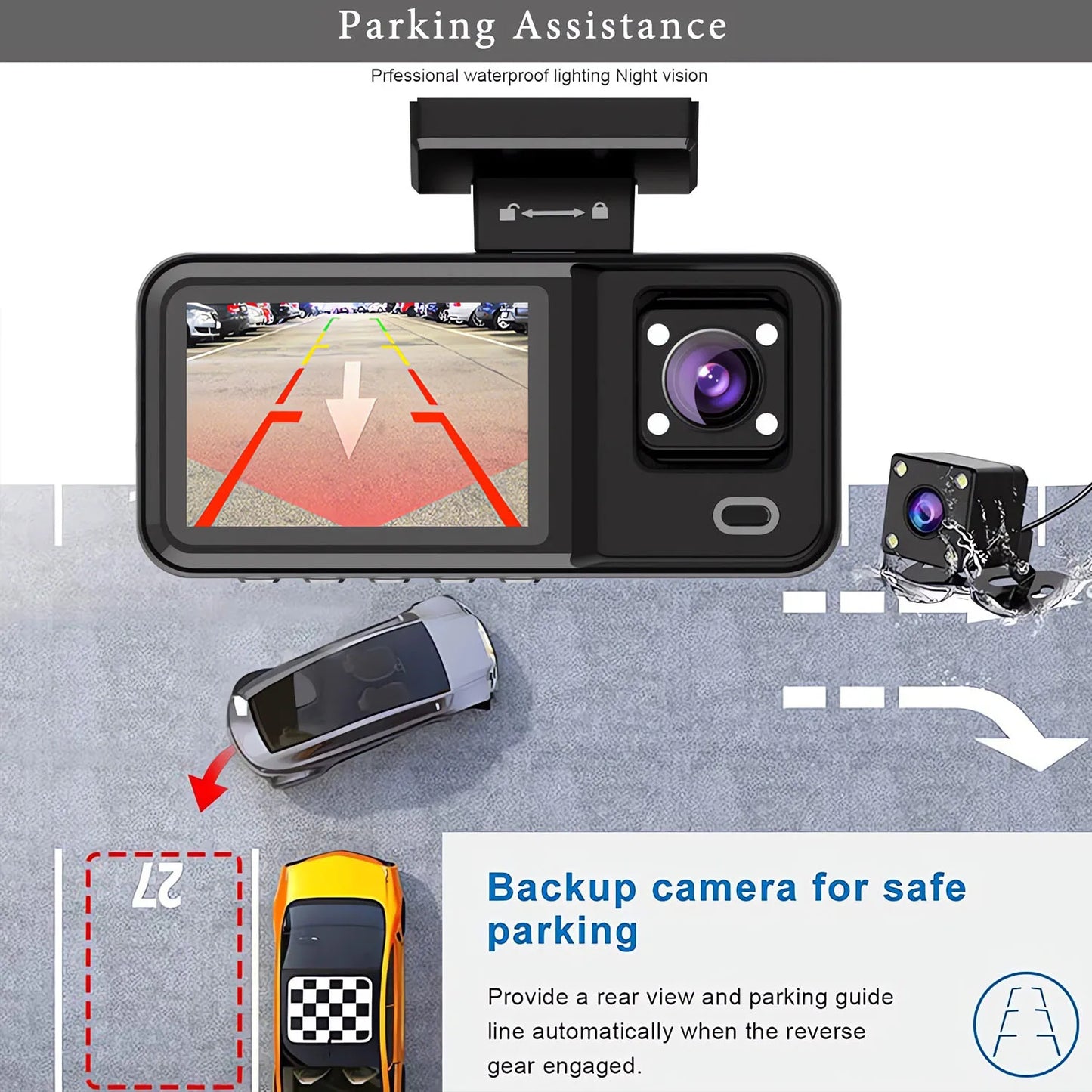 Dashcam 3 Canaux WiFi HD 1080P — Cabine Véhicule DVR Triple Voie Enregistreur