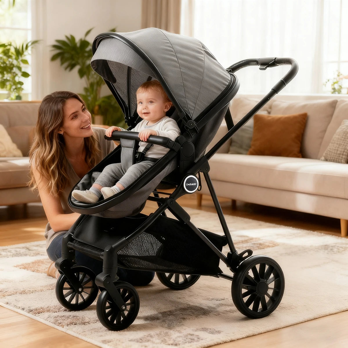Poussette Haute Bébé 2 en 1 Nouveau-Né — Pliable Bidirectionnelle Cadeau Noël
