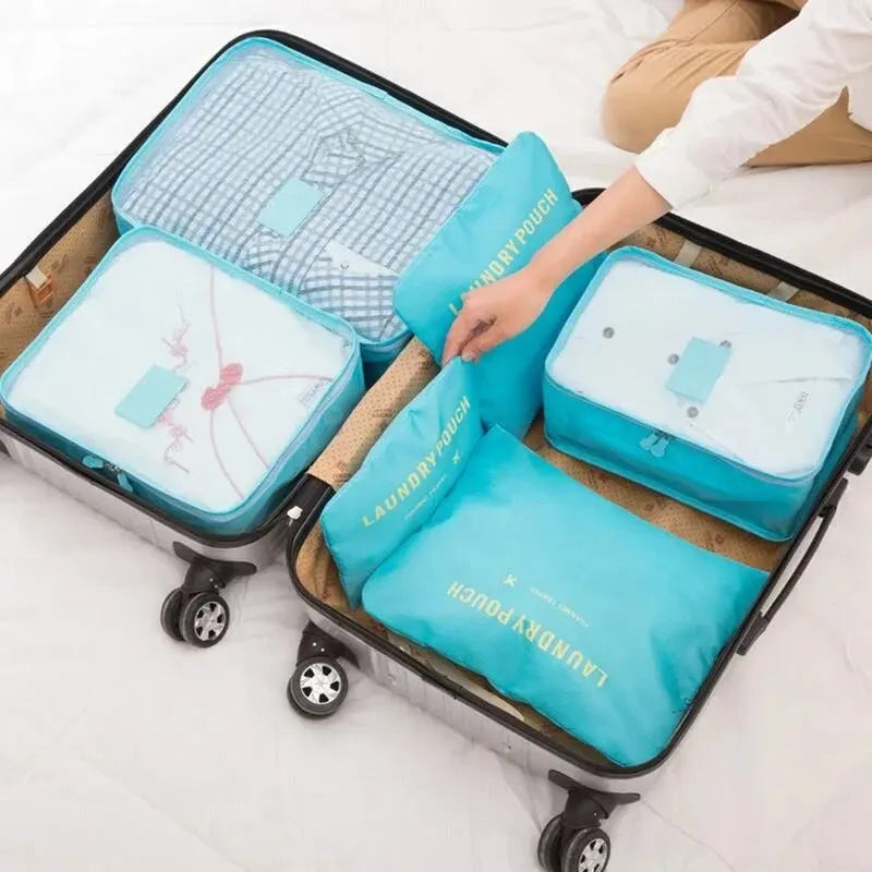 Organizador de viaje de gran tamaño, 6 piezas, maleta portátil, ropa, zapatos, neceser de maquillaje, organizador de equipaje, bolsa de almacenamiento de viaje