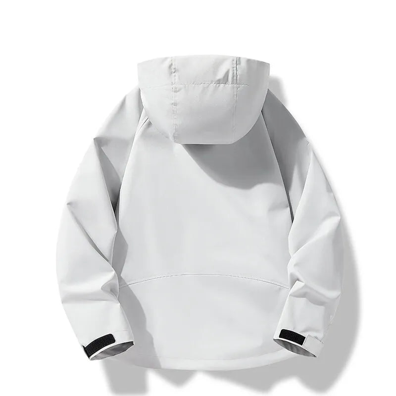 Chaqueta de primavera y otoño para hombre, informal, deportiva, cortavientos, impermeable, con capucha, ropa exterior, abrigos de color liso, con cremalleras, para pareja, para exteriores