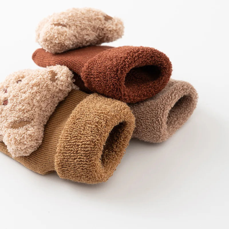 Chaussettes coordonnantes en coton doux pour bébé, chaussettes épaisses pour enfants, nouveau-né, tout-petit, mignon, ours de dessin animé, solide, garçons, filles, hiver, nouveau