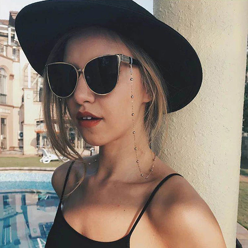 Lunettes de soleil masquage pour femmes — cristal, perle acrylique, bijoux, mode