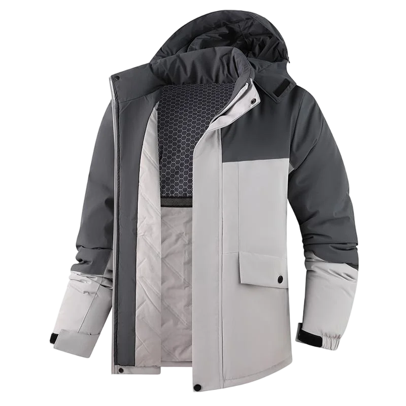 Men's thick waterproof winter jacket, windproof, detachable hood, multi-pockets, work windbreaker, Safari