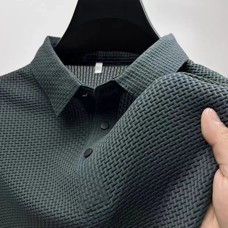 Nueva camiseta tipo polo de moda para hombre de negocios informal de manga corta con estampado de huesos y color liso, transpirable, cómoda y versátil para verano