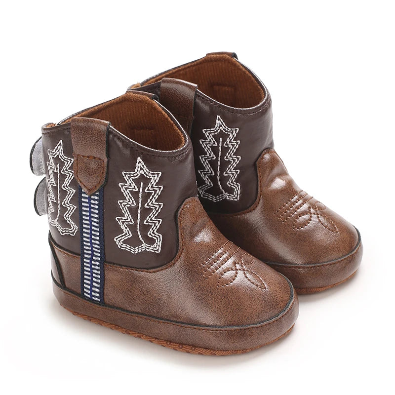 Bottines Cowboy Bébé Cuir PU Antidérapantes — Fille & Garçon 0–18 mois