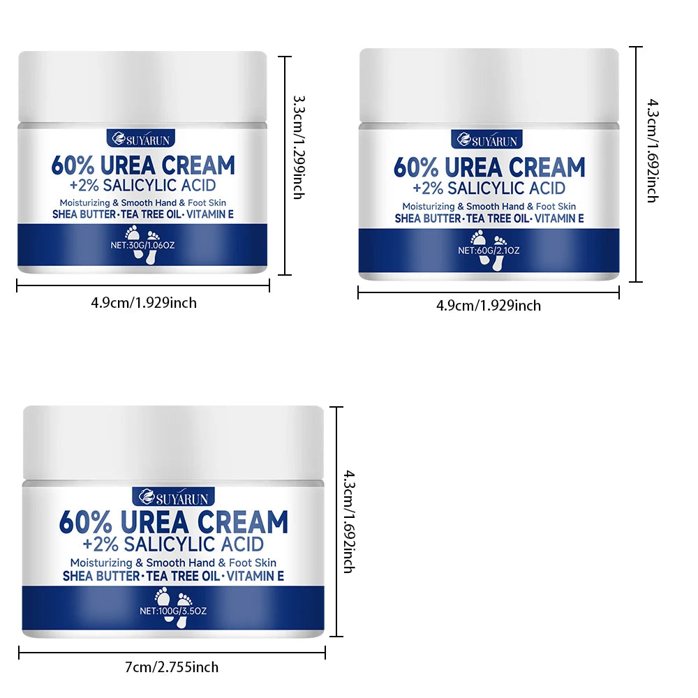 SUYARUN 60% Urea Foot Cream for Cracked Heels and Dry Skin - Intensive Moisturizing Treatment, Callus Remover, Diabetic Foot Care.