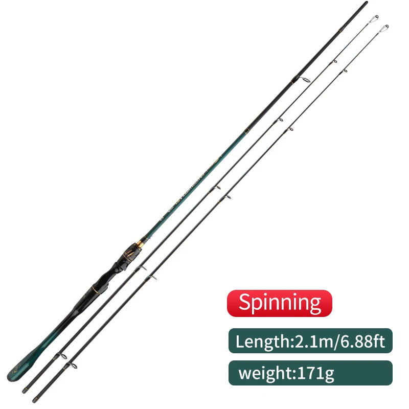 Canne à pêche ROLLFISH 2 Tips légère en fibre de carbone, puissance M/MH, spinning et casting, eau douce et eau salée