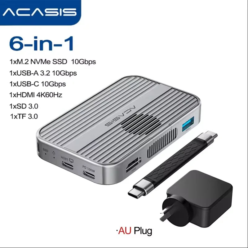 Boîtier SSD NVMe M.2 magnétique Acasis 10 Gbit/s et station d'accueil USB-C TF/SD 3.0 4K 60 Hz pour iPhone 17/17 Pro/iPhone 16/16 Pro