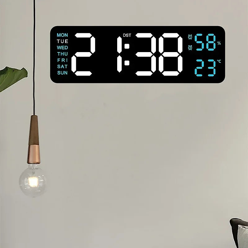 Grande horloge murale numérique de 9 pouces, alimentée par USB, température et humidité, variateur automatique, horloge de Table DST, réveil électronique LED 12/24H