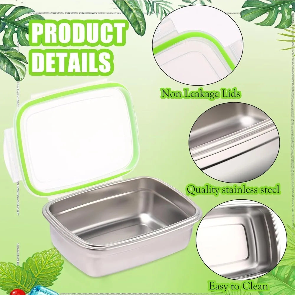 Fiambrera Bento de acero inoxidable 304 de grado alimenticio, recipiente de almacenamiento de alimentos, tapa de silicona a prueba de fugas, apto para lavavajillas, 1/3 unidades
