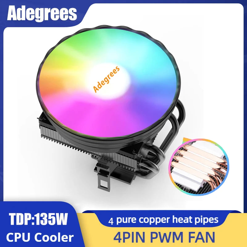 Refroidisseur de processeur 4 caloducs, 3 broches/4 broches, 120MM, accessoires PC, ventilateur pour Intel LGA 1366 1150 1151 1155 1200 1700 2011 X79 X99 AM3 AM4 AM5