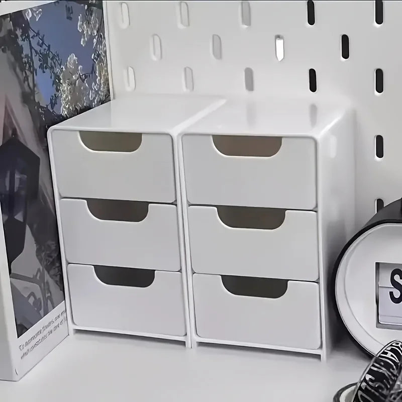 Chic 3-Tier Desk Organizer with Drawers – Ideal for Office Supplies, Jewelry, and Cosmetic Storage – Portable Divider Box