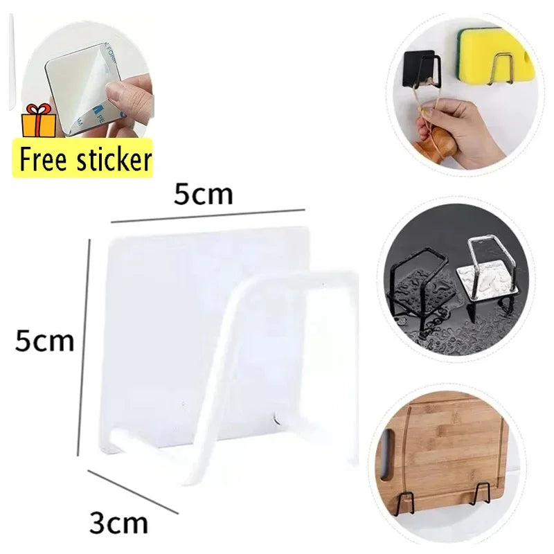 Stainless Steel Kitchen Sponge Holder, Sink Sponge Drying Rack, Self-Adhesive Storage Holder, Wall Hooks, Kitchen Organizer