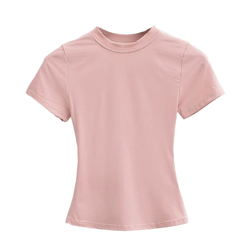 Camiseta de manga corta para mujer, casual, de alta calidad, sexy, ajustada, a la moda, de color liso, ropa y2k, 2024