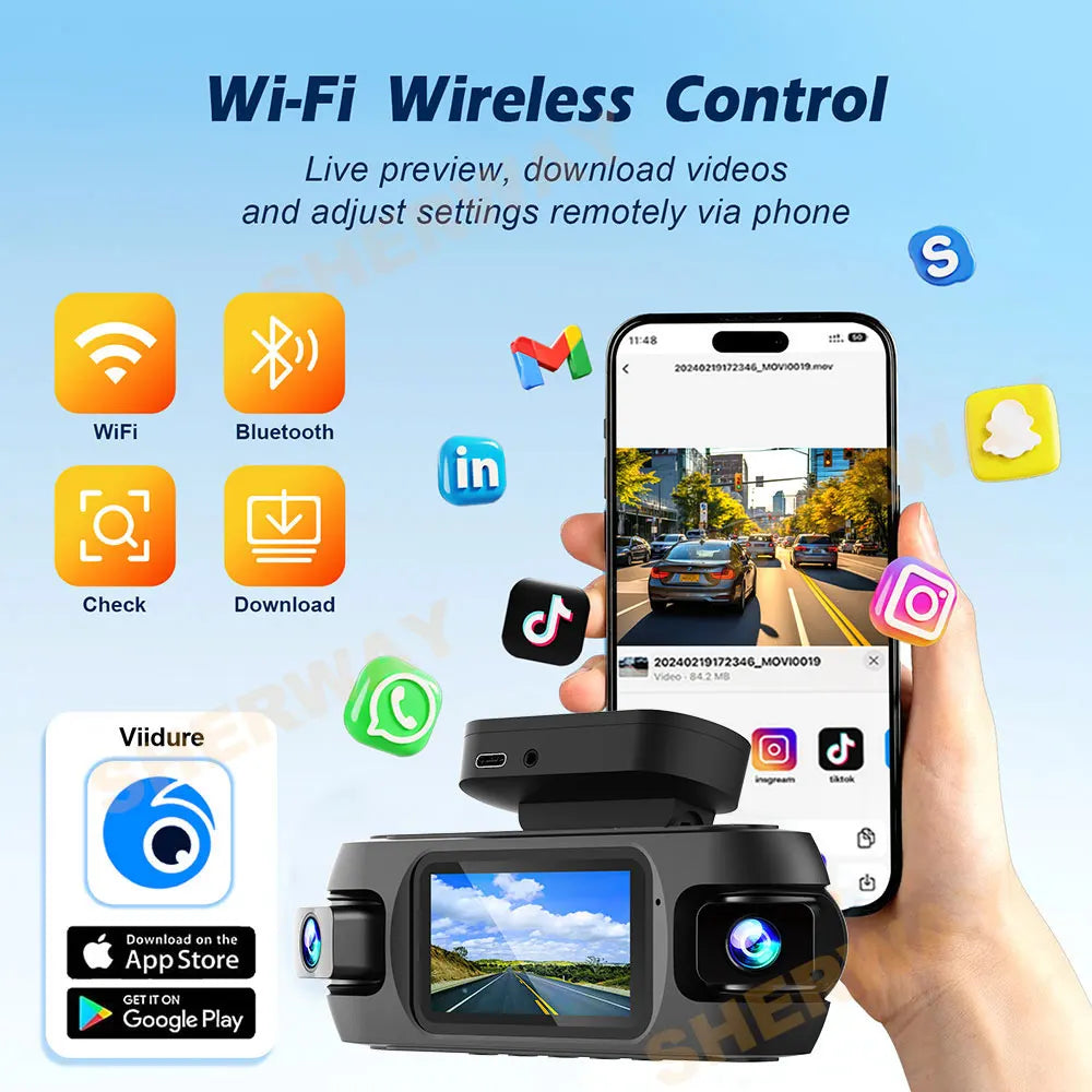 4K 4-Channel 360° Car Dash Camera 4 Lens 1080p Front Left Right Rear Car DVR Built-in Wifi GPS WDR Night Vision Camera