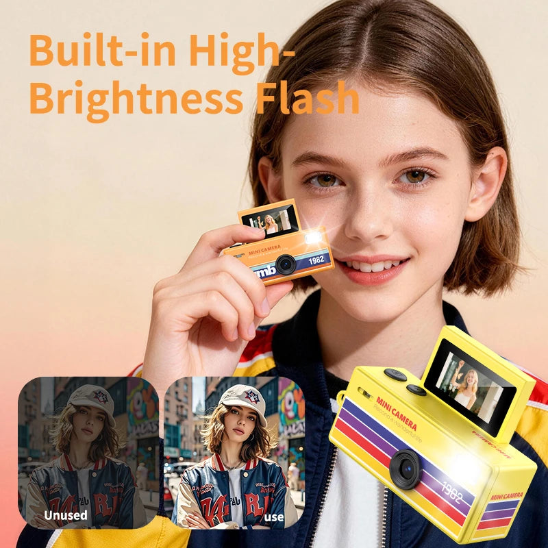 Minicámara digital CCD retro con flash, pantalla giratoria de 1080P, pequeña videocámara con forma de llavero para regalos
