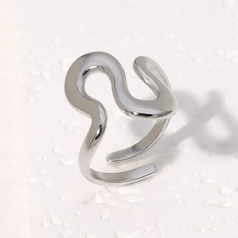 Anillo abierto impermeable de acero inoxidable para mujer, dijes de personalidad, chapado en oro real PVD de 18 quilates, joyería de moda para mujer