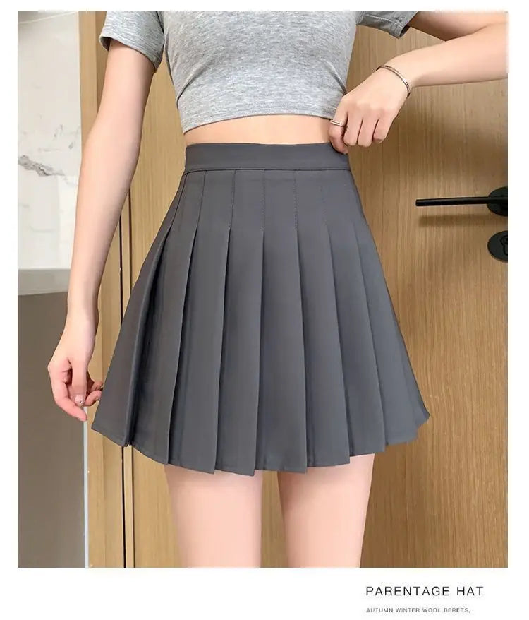 Mini jupe plissée avec short pour femmes, taille haute, ligne a, jupe patineuse, blanc, noir, rose, uniforme scolaire sportif, nouvelle mode, offre spéciale