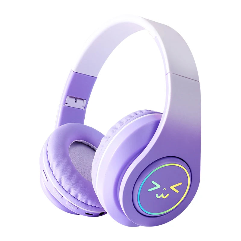 Casque Bluetooth sans fil pour ordinateur — jeu, réduction de bruit, visage souriant, RGB, gamer, basse