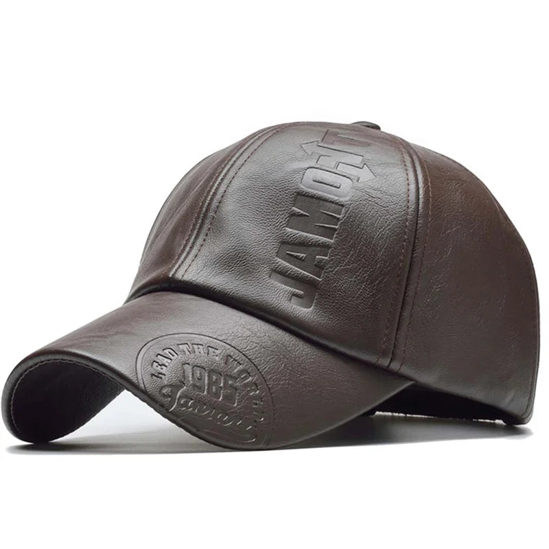 Casquette de baseball réglable en cuir PU pour hommes — chapeau papa, camionneur, chaud, hiver, vintage, 6A