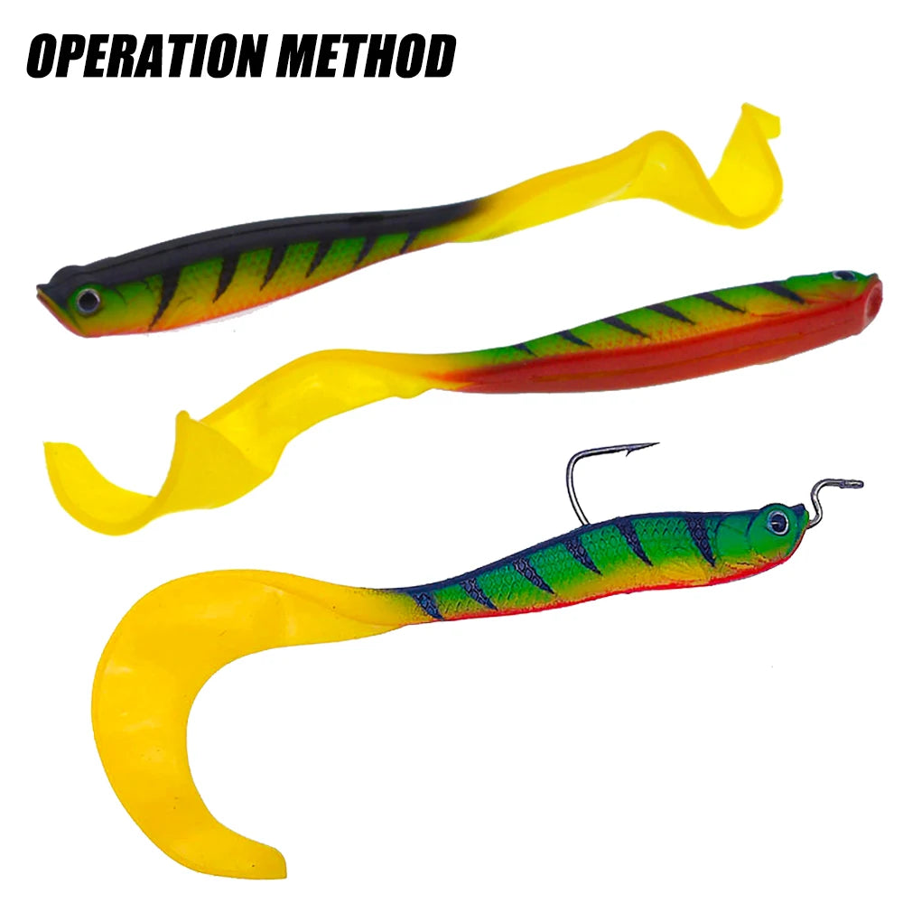 4 Pcs/lot Soft Worm Baits, Long Tail Bass Lures, Realistic Fishing Lure 4 Pieces Fishing Lure Jigs Wobblers 12.5cm 55g Shad T-tail