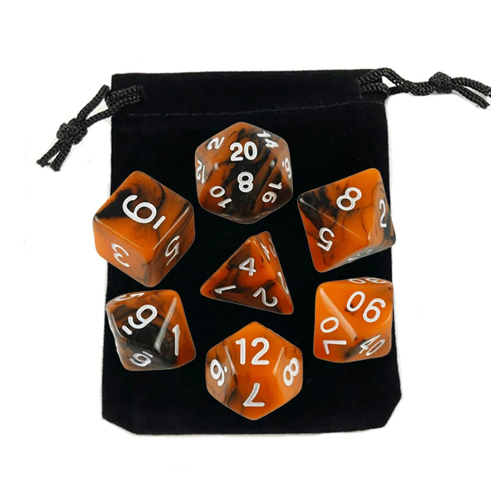 Dados poliédricos con bolsa, juego de mesa, desayunos, DnD, d4,d6,d8,d10,d %,d12,d20, 7 piezas