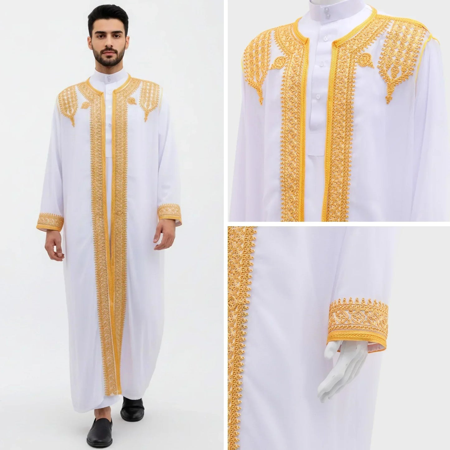 Robe traditionnelle arabe pour hommes, Robe brodée Thobe, ethnique du moyen-orient, Jubba Thobes Eid Djellaba, Kimono Abaya Thoub Dishdasha