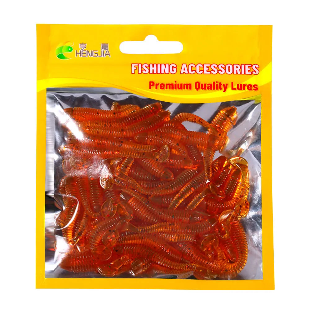 Hengjia 10-50pcs/lot 4.5CM Small Soft Silicone T-Tail Worm Swimbait Lure Fishing Tackle for Carp Black-bass Pike