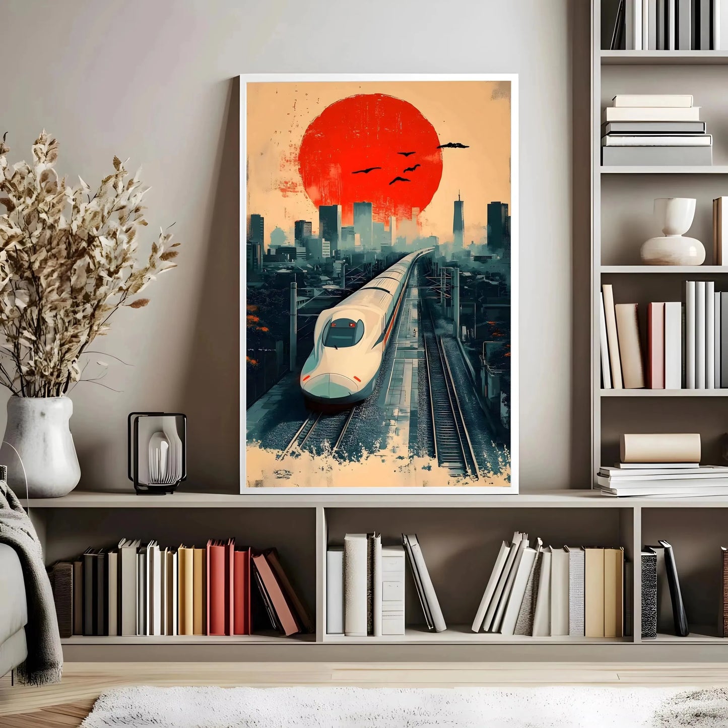 Lienzo impreso de paisaje japonés retro, arte asiático, póster de arte de pared de ferrocarril, sala de estar moderna, dormitorio, baño, decoración del hogar