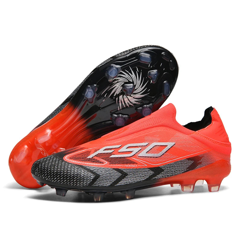 Chaussures de Football FG Homme Microfibre Montantes Sans Lacets — Niveau Avancé, Pelouse EU 34–46