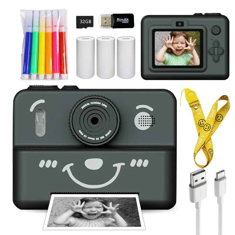 Cámara digital para niños con impresora instantánea, miniimpresora, pantalla de 2,8 pulgadas, vídeo, impresora térmica portátil, cámara para niños con impresora
