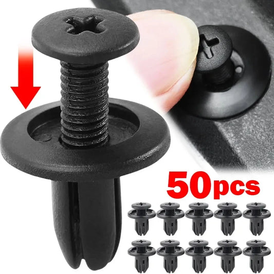Car Plastic Rivets, 8mm Hole Black Push Clip Vehicle Door Trim Panel Retainer Fastener Car Accessory, 50 Pieces