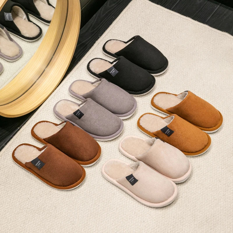 Pantuflas cálidas de invierno para hombre, zapatos antideslizantes suaves y cómodos de tacón plano para casa, pantuflas de felpa para dormitorio, zapatos de mujer para casa.