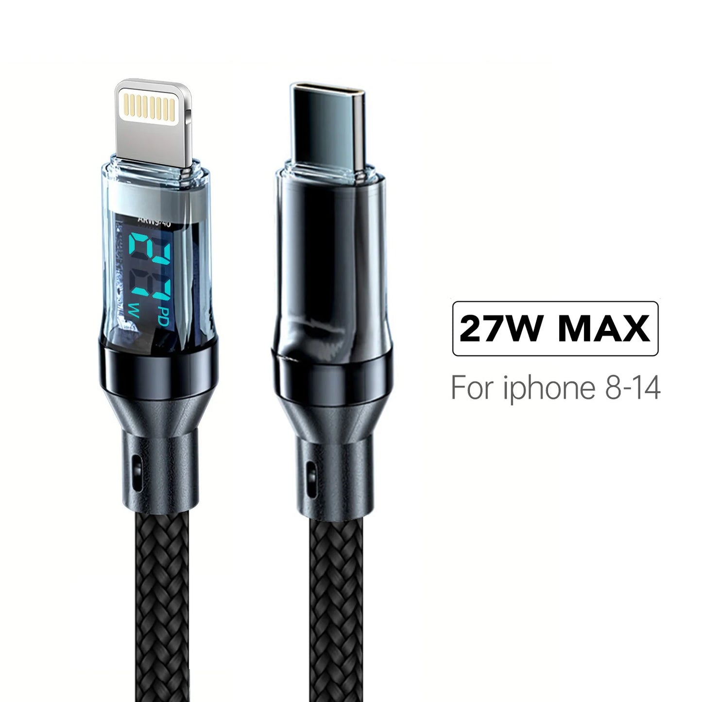 OOZCC Cable de pantalla LCD Watt, transferencia de datos de cable USB tipo C de carga ultrarrápida máxima de 120 W, USB A a Lightning para IPhone14 Pro