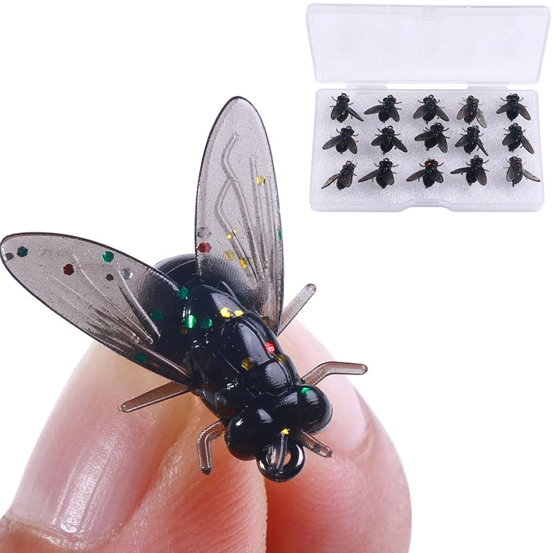 15pcs Box Kit Fishing Lure Stream Soft Bait Simulation Flies Insects Baits Small Fish Catch Artificial Lures Pike Carp Bass BAIT